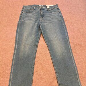 LOFT Super Soft Girlfriend Jeans in Destructed Indigo Wash Women's 32 R Mid Rise